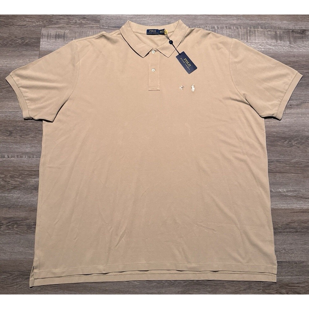 NEW Polo Ralph Lauren Men's Size 5XB Beige Mesh Short Sleeve Polo Shirt Big